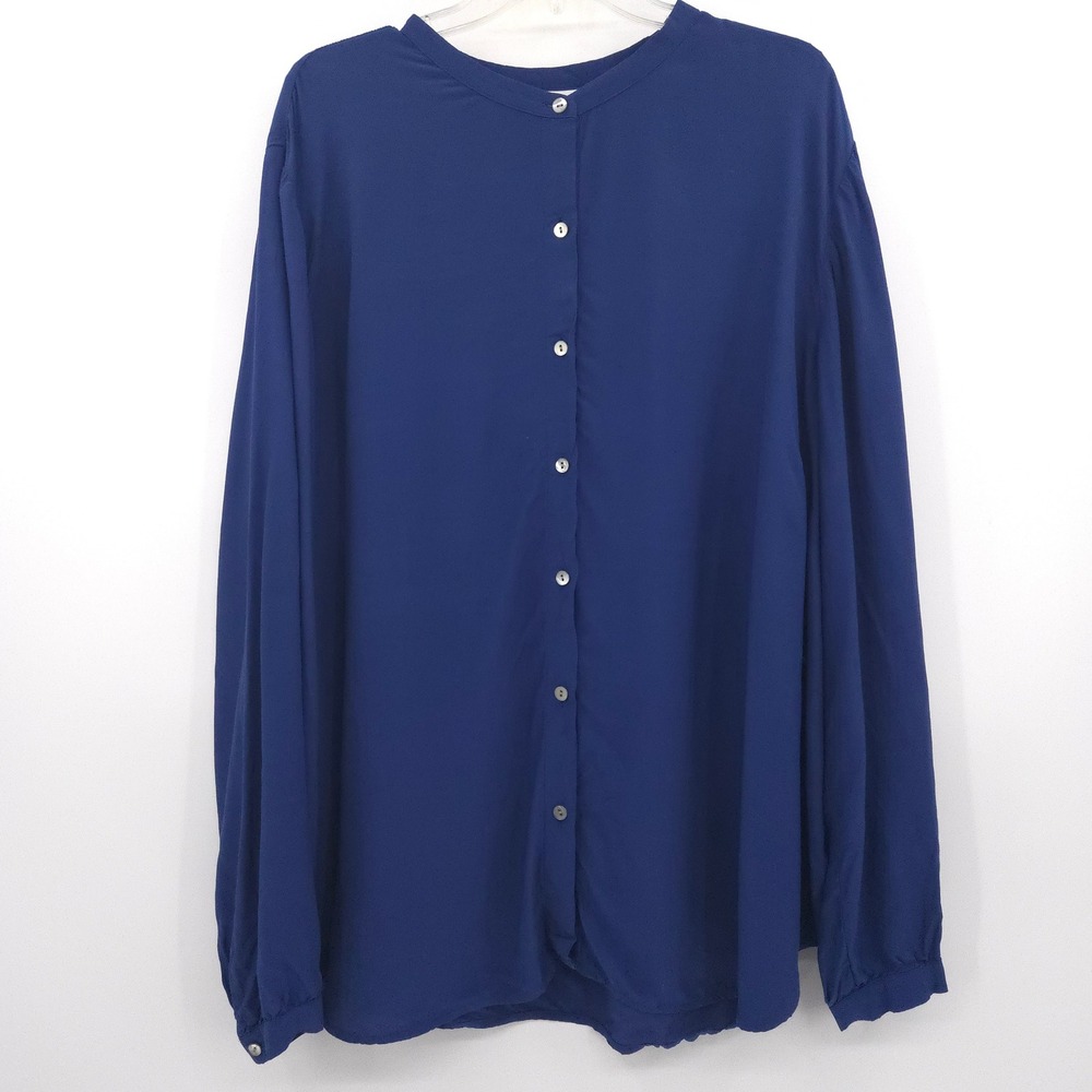 J. Jill Blouse‎ Women 3X Royal Blue Rayon Button Up Long Sleeve Lagenlook